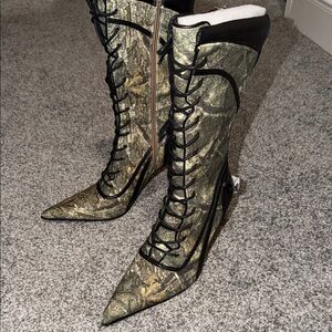 Dolls Kill Green Lace-Up Boots